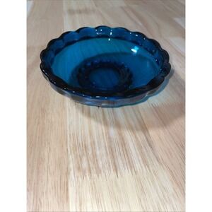 vintage Sowerby Glass dish in a kingfisher blue color. Scalloped Edge Glass Dish